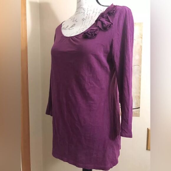 Ann Taylor LOFT Women's 3/4 Sleeve Purple Floral Top Blouse Shirt - Size Small - Picture 2 of 9